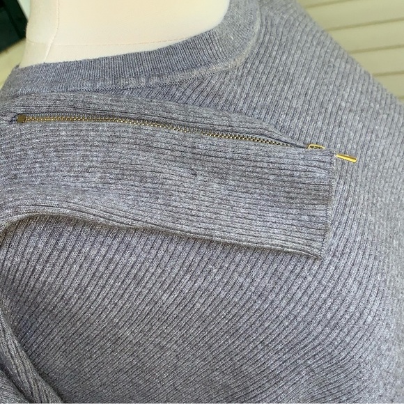 Carmen Marc Valvo Sweater Womens XL Gray Dolman Sleeve Zipper Cuffs Ribbed - Picture 5 of 8